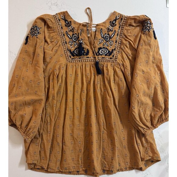 Tantrums Embroidered Top Women’s Medium Beaded Floral Boho Orange Long Sleeve - Picture 1 of 13